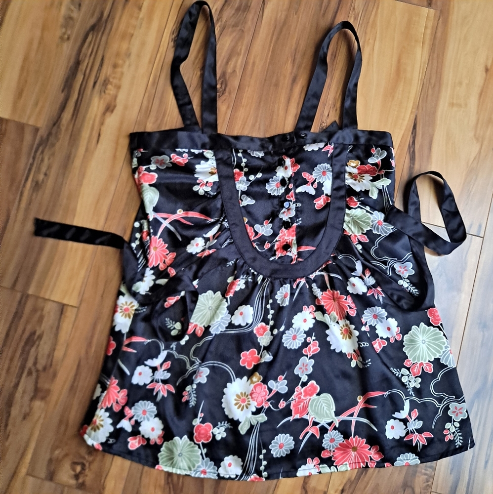 Forever floral retro black ribbon top